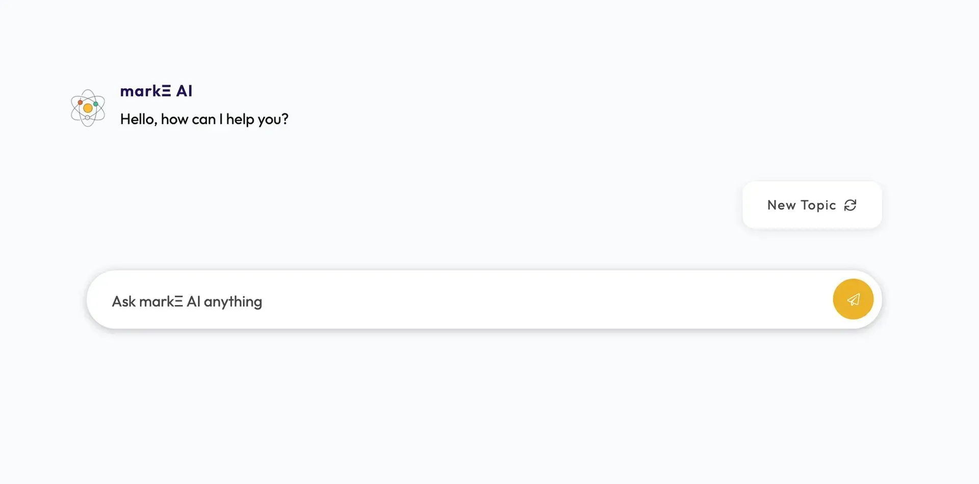 Minimal white search homepage with a logo, a large search bar, and a small button on the right