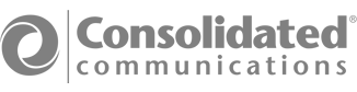 Consolidated Communications logo in gray with circular icon and company name.