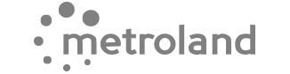 Gray “metroland” logo with scattered gray dots above the text