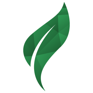 Green abstract leaf logo on a white background