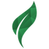 Green leaf logo with faceted geometric design and a white curved vein