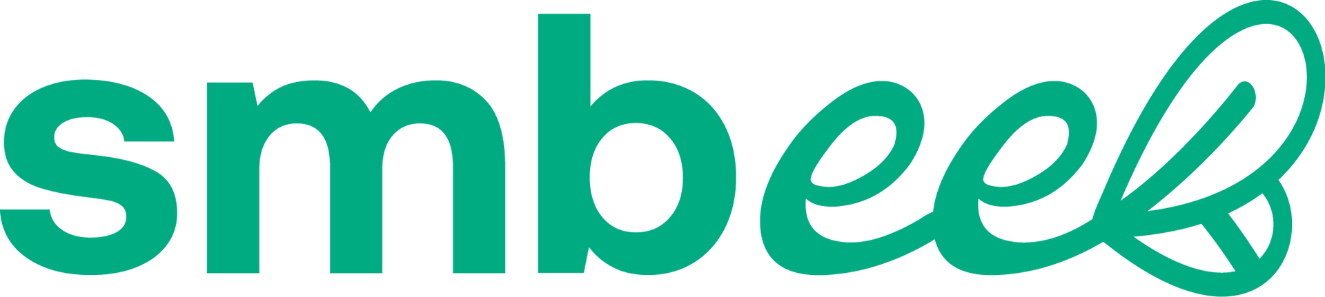 Smbee logo in teal lowercase letters with a bee tail motif on a white background