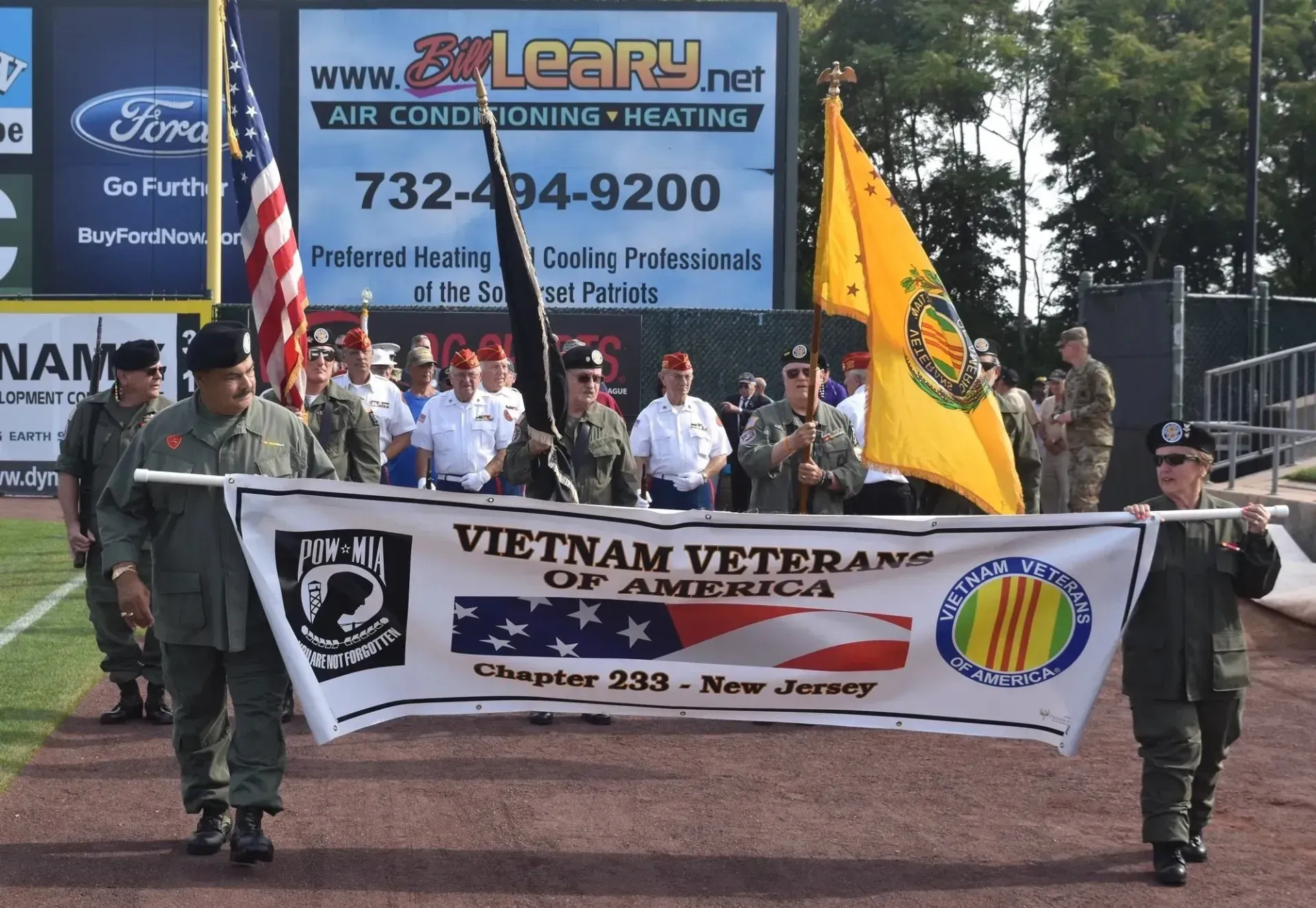 Veterans at Somerset Patriots Baseball game with Bill Leary HVAC, NJ.