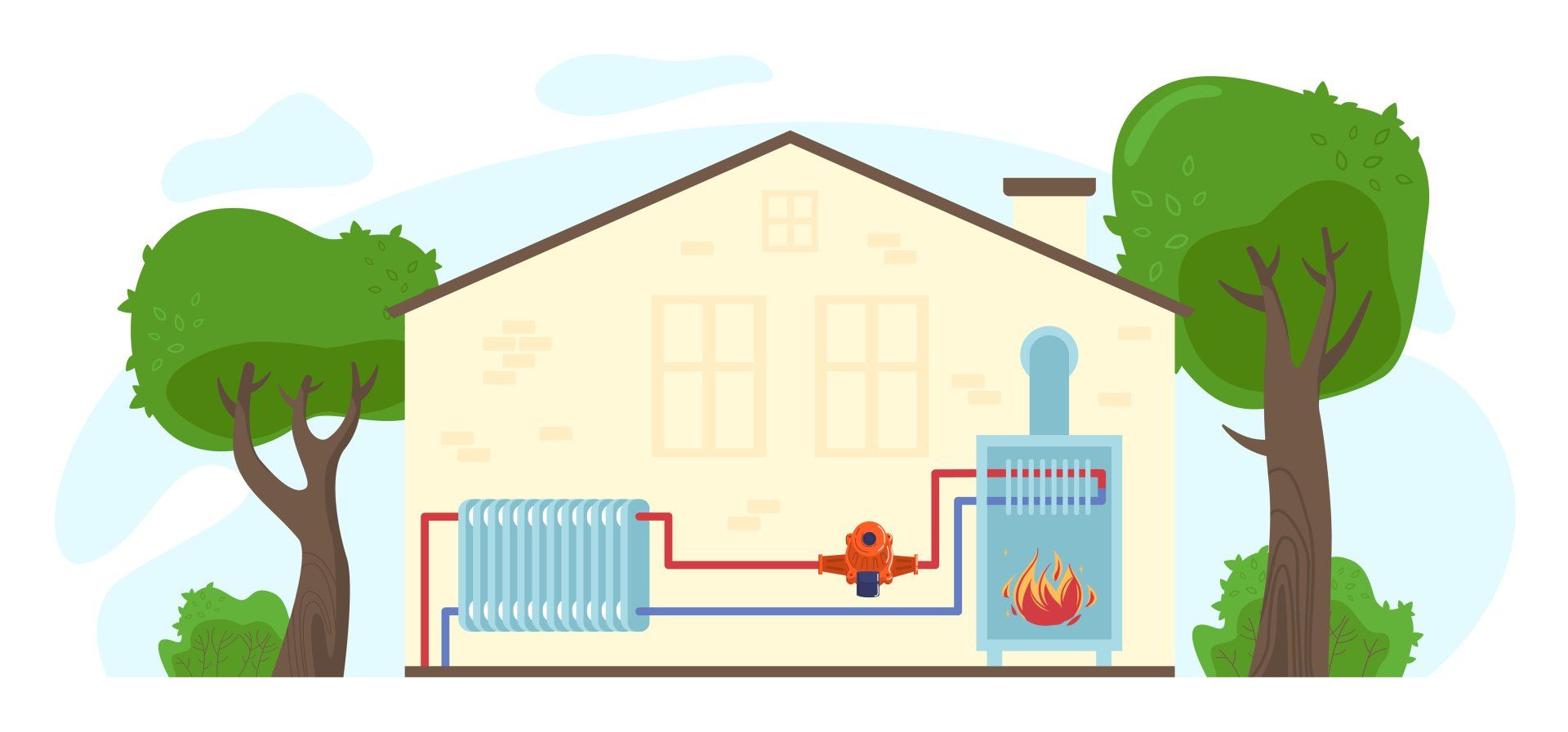 Graphic  of home heating system, Bill Leary AC & Heating, Metuchen, NJ.