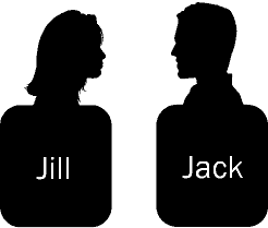 Silhouettes of a woman (Jill) and a man (Jack) facing each other, with text labels below.