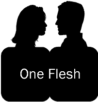 Silhouette of a man and woman facing each other with the words 
