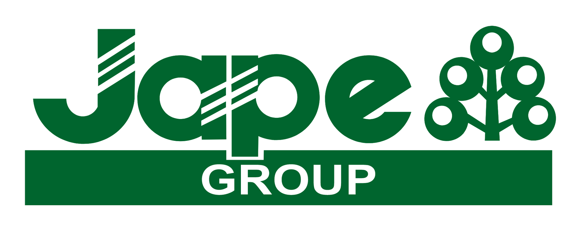 The green logo for Jape Group, featuring stylized text and a tree-like symbol on a rectangular base.