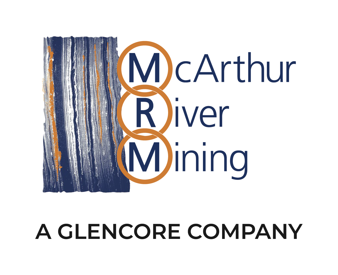 Logo for McArthur River Mining, a Glencore company, featuring an abstract metallic textured bar and the letters M-R-M.