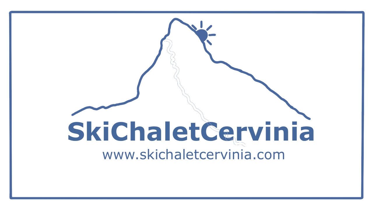 Photo of the Skichaletcervinia logo. Features the Matterhorn (mountain in Cervinia) and the website skichaletcervinia.com