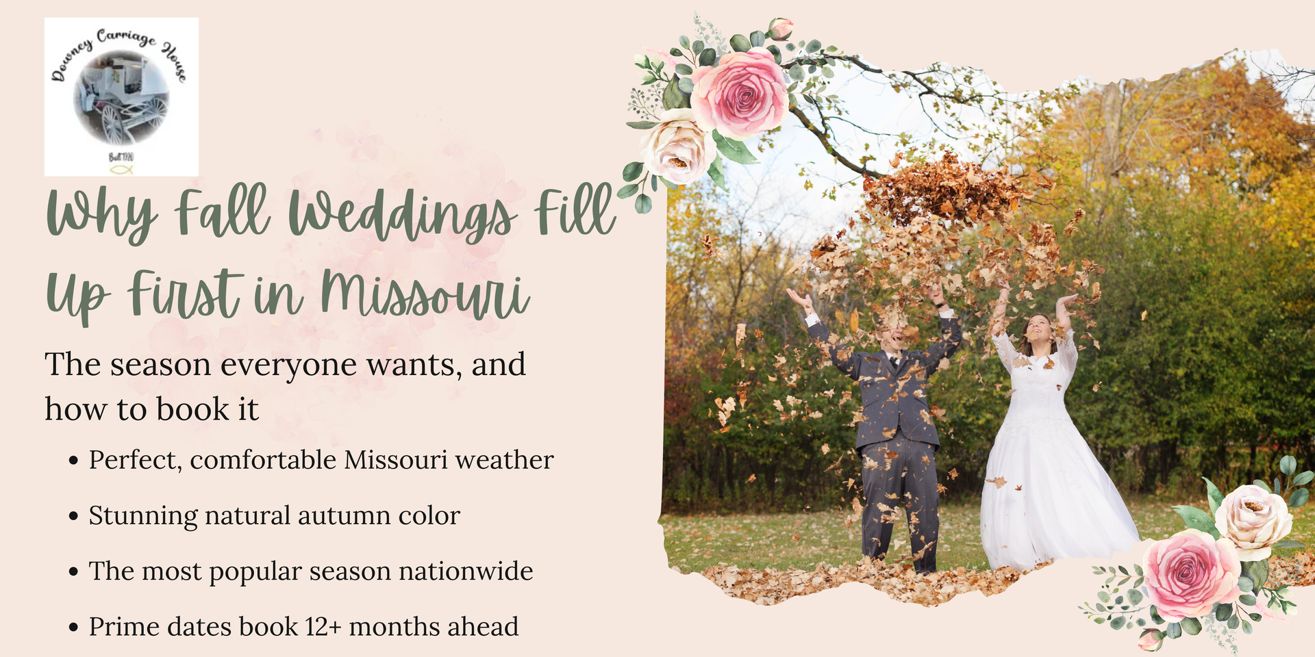 Wedding invitation with floral border and a set dining table decorated in white and pink