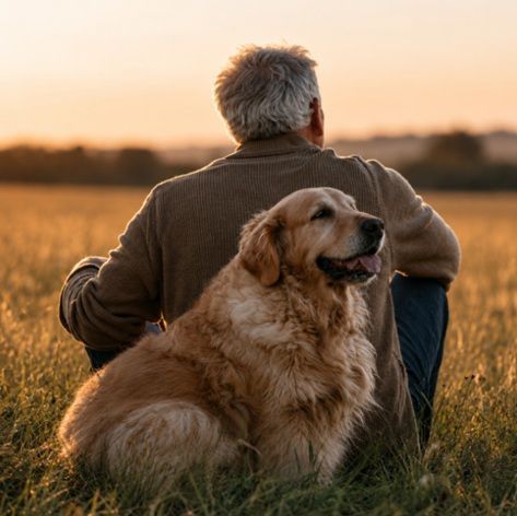 Golden retriever with owner representing pet cremation Bernalillo, NM.