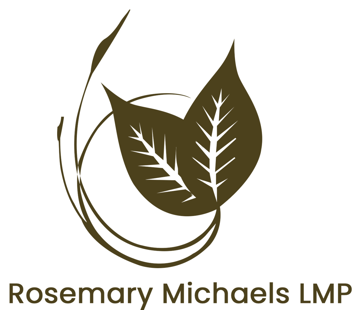 A logo for a licensed massage therapist with a woman 's face in a blue circle. Rosemary Michaels LMP Logo