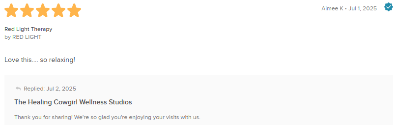 5-star restaurant review with a praise comment and date on a white webpage background