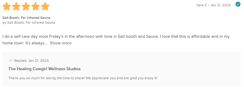 Five-star customer review text on a white webpage, mentioning Seabourn and praising a dry bar in the room.