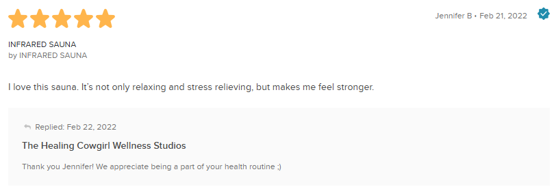 Five-star review for The Healing Company, with text praising the service and response time.