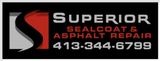 Logo for Superior Sealcoat & Asphalt Repair with the phone number 413-344-6799 on a black background.