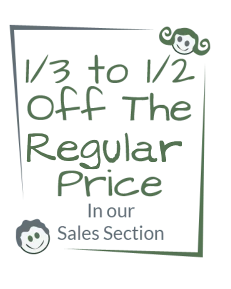 Green sale sign: “1/3 to 1/2 off the regular price” in the sales section.