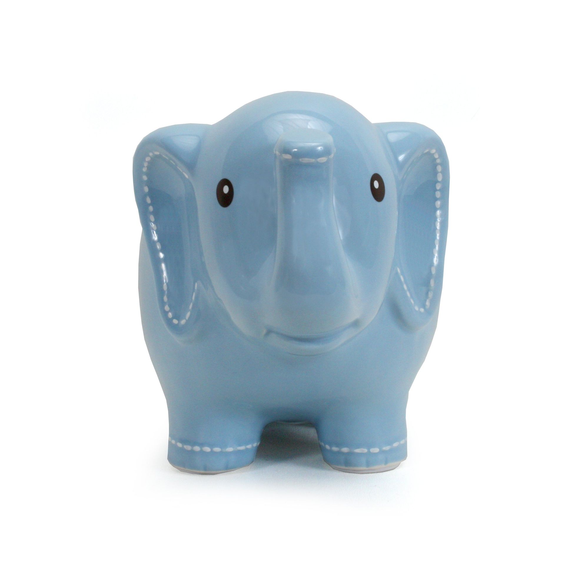 Blue ceramic elephant figurine with a glossy finish on a white background