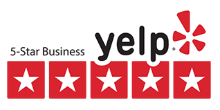 Yelp 5-star business badge with red stars and logo