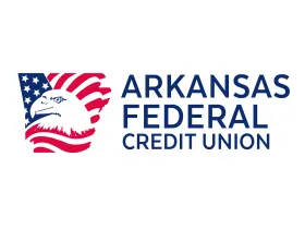 the logo for the arkansas federal credit union has an eagle and an american flag .