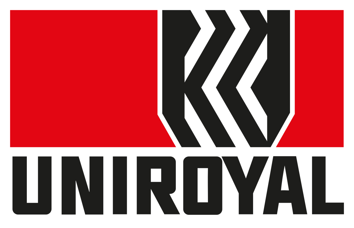 Logo per pneumatici Uniroyal: disegno geometrico rosso e nero con la scritta