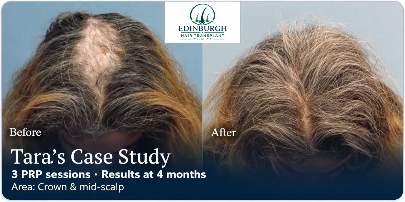 Tara: PRP, Crown and mid-scalp, 3 prp sessions, results at 4 months