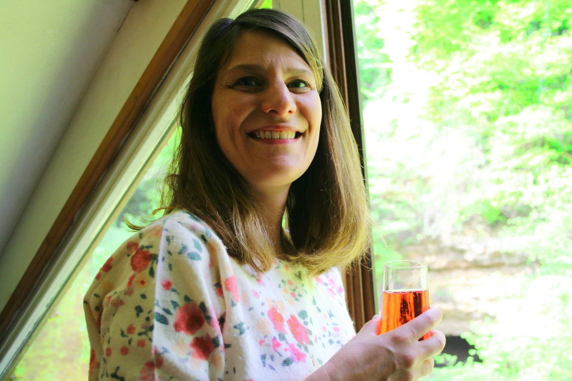 Champagne by the window.