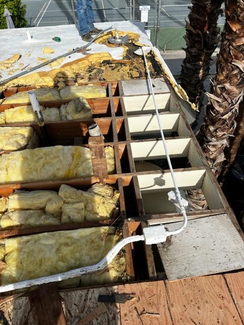 A roof with a lot of insulation on it