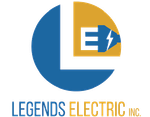 The logo for legends electric inc. is blue and yellow