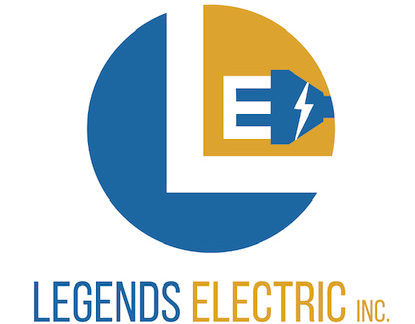 The logo for legends electric inc. is blue and yellow