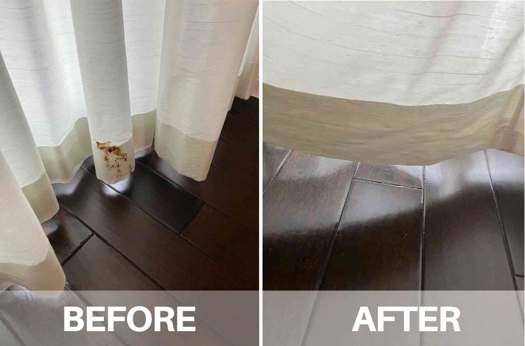 Curtains before and after cleaning