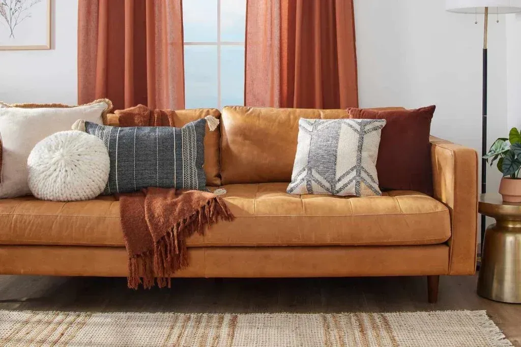 Upholstered sofa in a living room