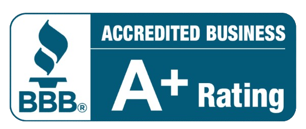 A blue sign that says accredited business a+ rating