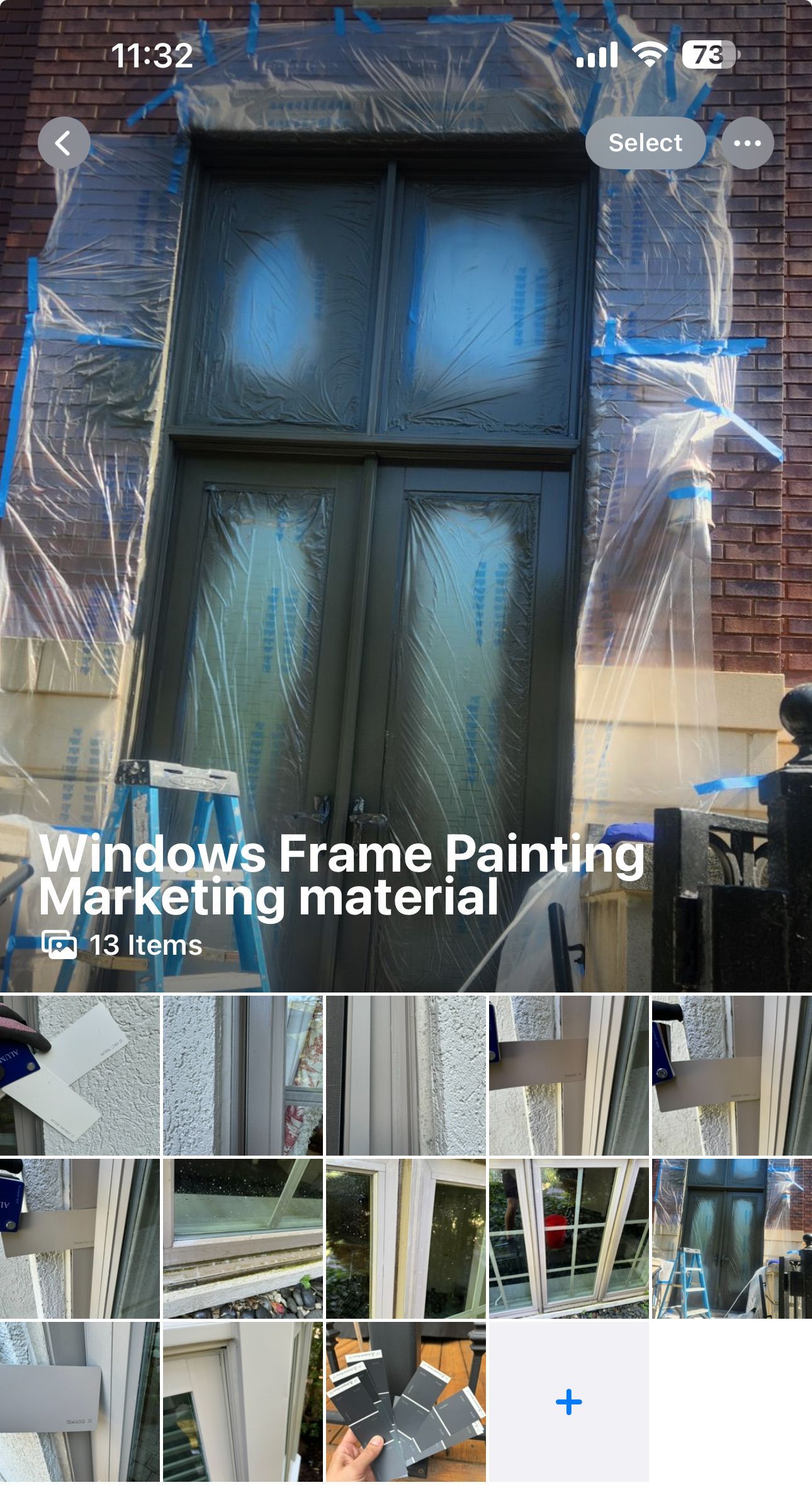 A picture of a window being painted on a brick wall.