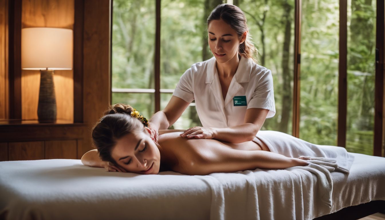 a woman is laying on a massage table getting a massage .