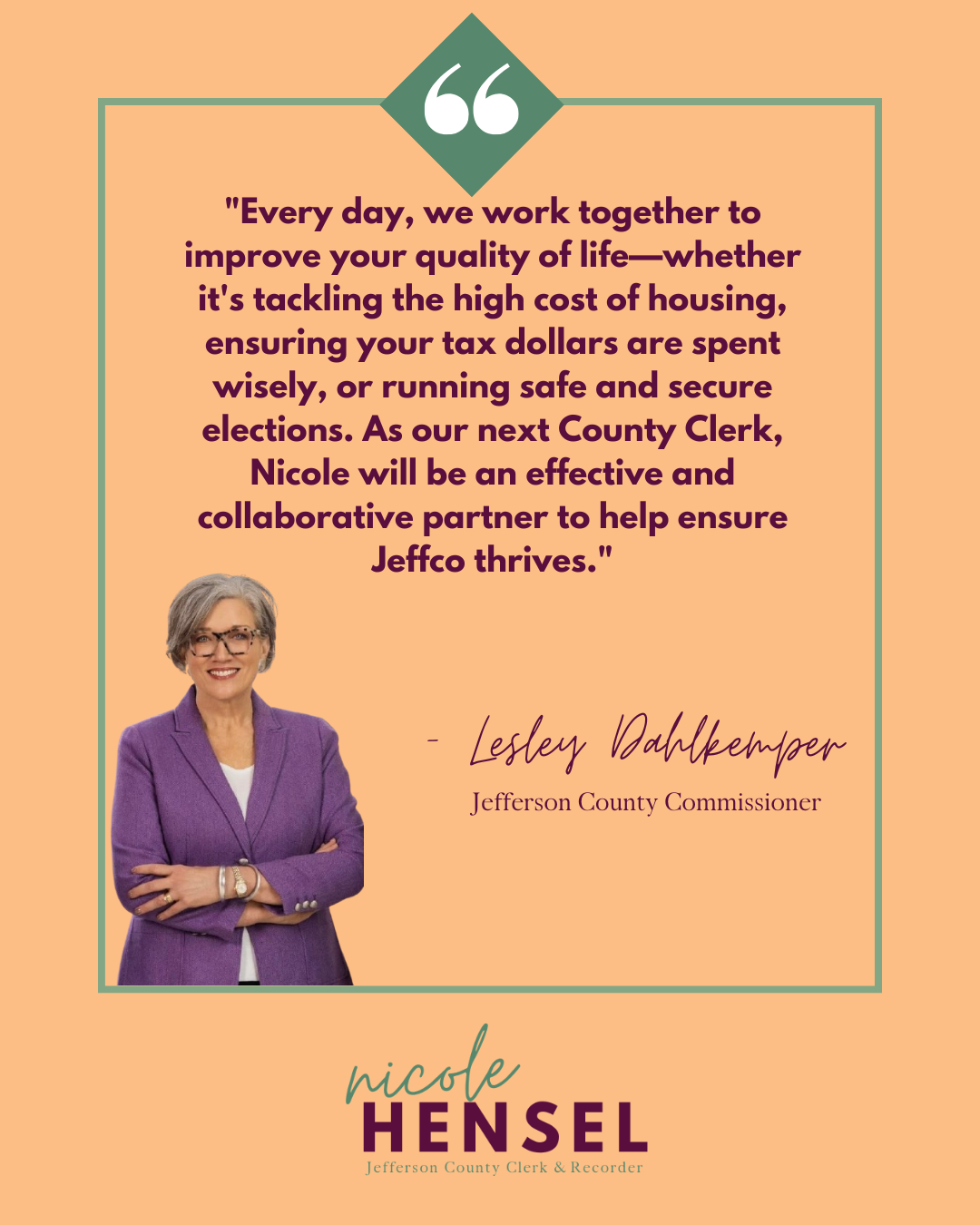 Political ad: Nicole Hensel campaign endorsement with quote from Lesley Dahlkemper; Hensel is pictured.