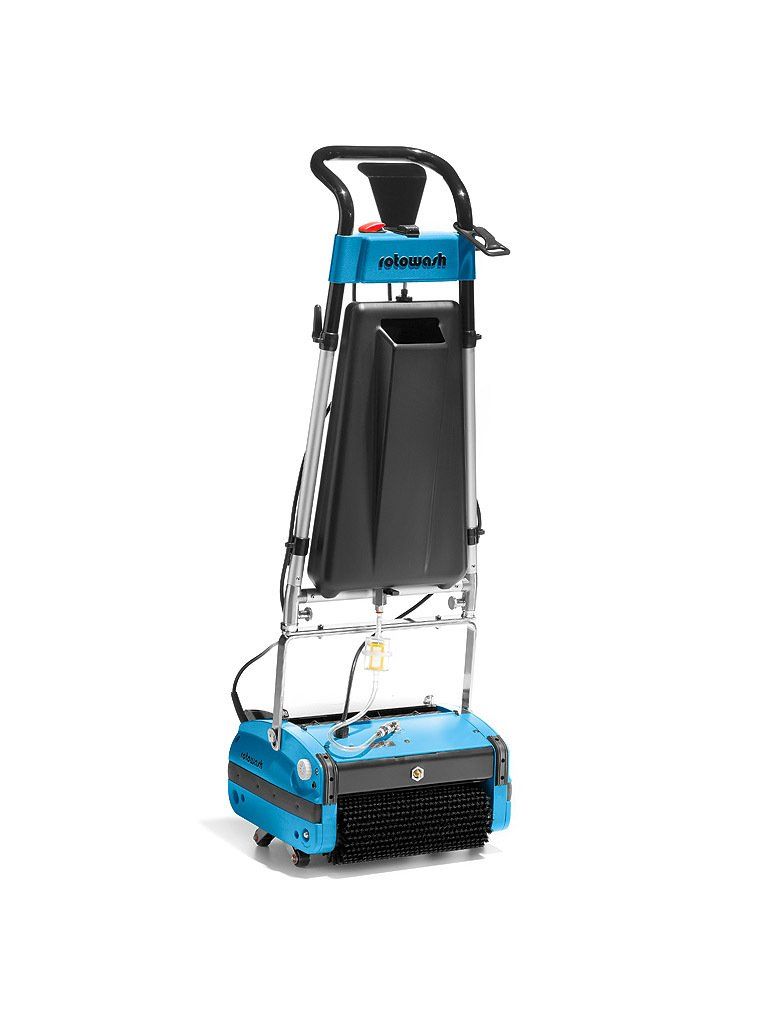 Eine blau-schwarze Maschine steht auf einer weißen Fläche.