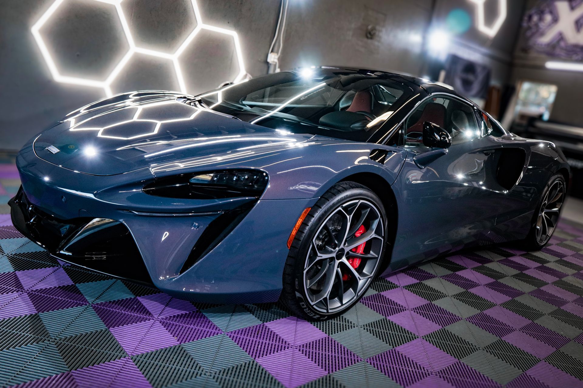 dark blue sports car