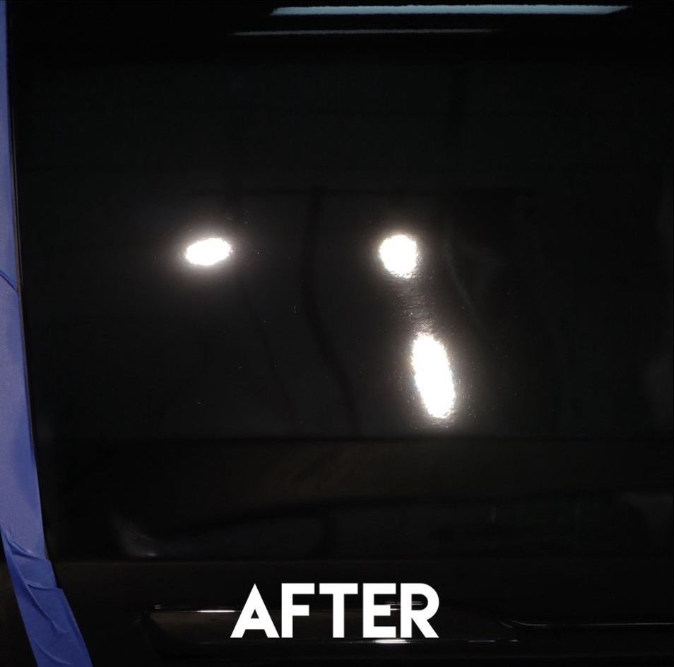 Black car panel with three bright reflections, labeled 