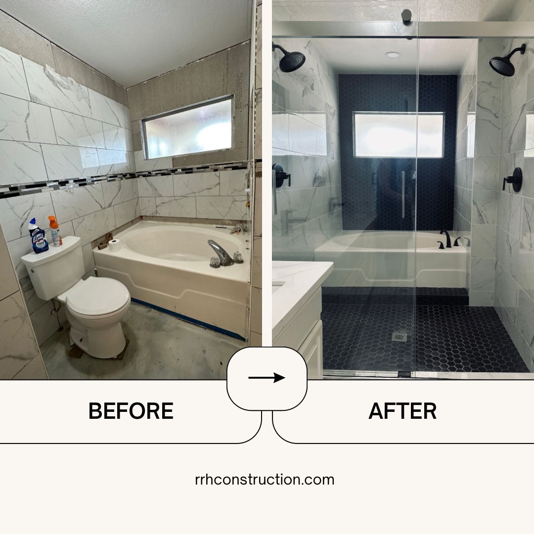 A before and after photo of a bathroom with a toilet and tub