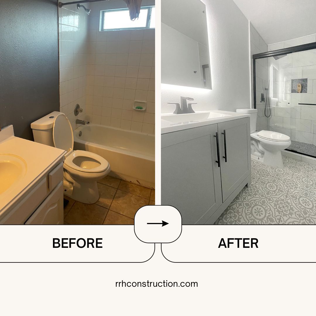 A before and after picture of a bathroom with a toilet and sink