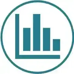 A teal-colored icon of a bar chart with four bars of varying heights inside a circle.