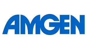 Blue Amgen logo on a white background.