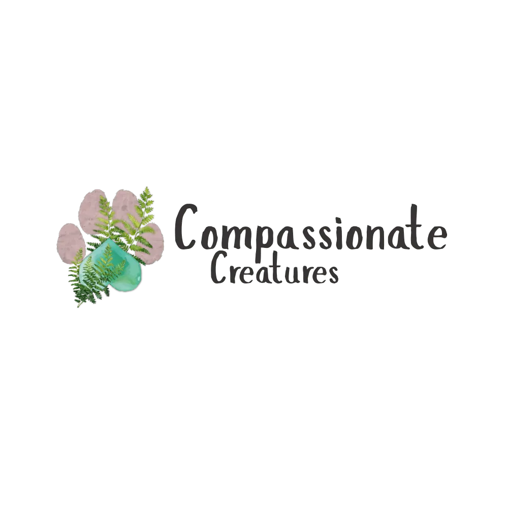 Logo with a paw print made of green ferns and a soft blue heart, next to the text 