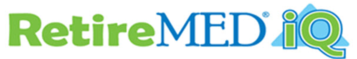 Logo for RetireMED iQ, green text with a blue