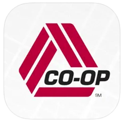 CO-OP logo: red triangle with black