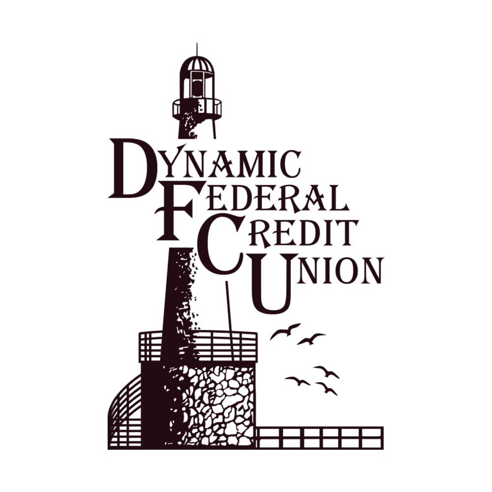 Logo of Dynamic Federal Credit Union: Lighthouse silhouette with text overlay.