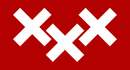 Rode vlag met drie witte X-vormige symbolen.