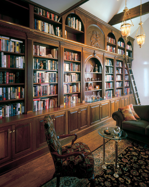 Walnut library bookcases with rolling ladder- Allentown, PA