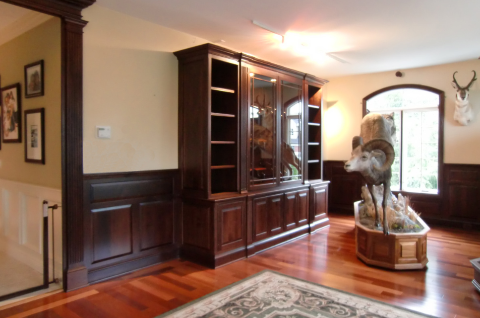 Walnut Gun Cabinet w/ matching Wainscot & Door Trim - Staten Island, NY